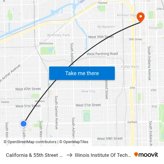 California & 55th Street (North) to Illinois Institute Of Technology map
