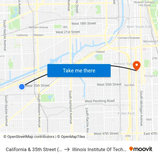 California & 35th Street (South) to Illinois Institute Of Technology map