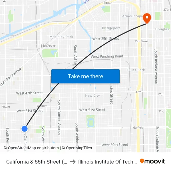 California & 55th Street (South) to Illinois Institute Of Technology map