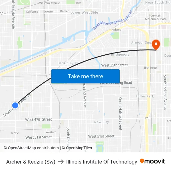 Archer & Kedzie (Sw) to Illinois Institute Of Technology map