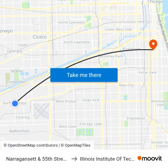 Narragansett & 55th Street (North) to Illinois Institute Of Technology map