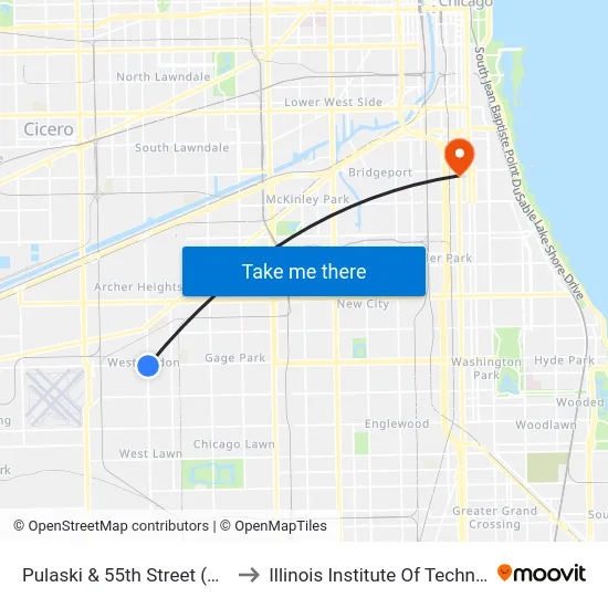 Pulaski & 55th Street (North) to Illinois Institute Of Technology map