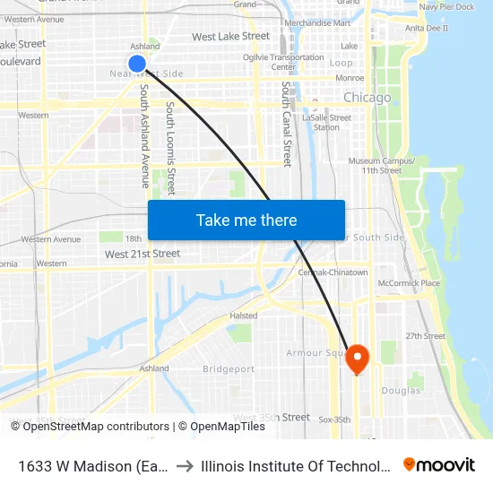 1633 W Madison (East) to Illinois Institute Of Technology map