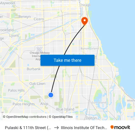 Pulaski & 111th Street (South) to Illinois Institute Of Technology map