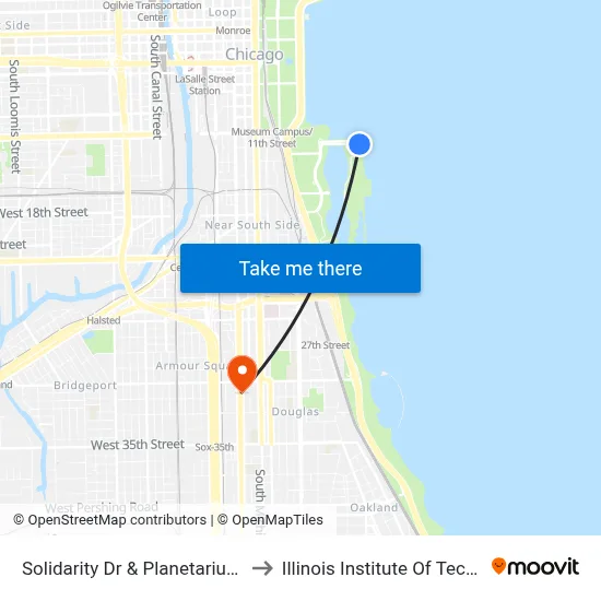 Solidarity Dr & Planetarium (East) to Illinois Institute Of Technology map