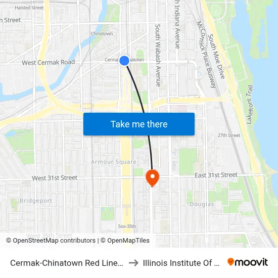 Cermak-Chinatown Red Line Station (West) to Illinois Institute Of Technology map