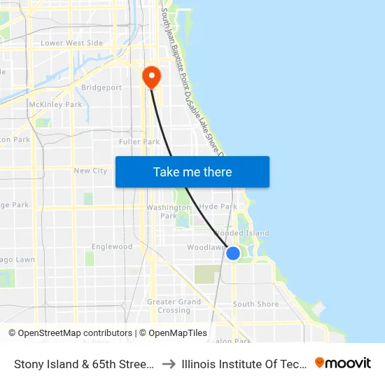 Stony Island & 65th Street (South) to Illinois Institute Of Technology map