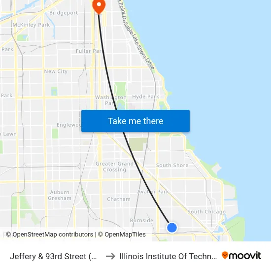 Jeffery & 93rd Street (North) to Illinois Institute Of Technology map