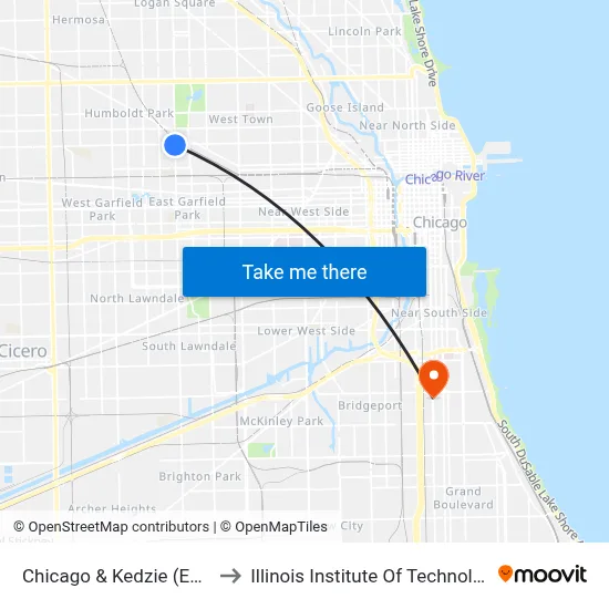 Chicago & Kedzie (East) to Illinois Institute Of Technology map