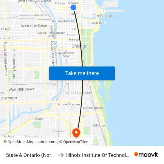 State & Ontario (North) to Illinois Institute Of Technology map