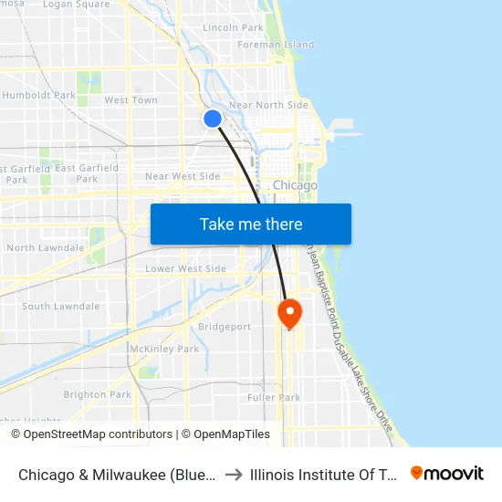 Chicago & Milwaukee (Blue Line) (East) to Illinois Institute Of Technology map