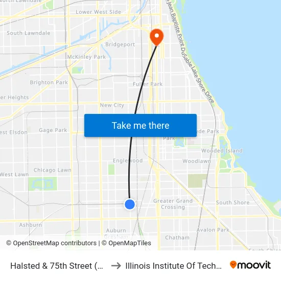 Halsted & 75th Street (South) to Illinois Institute Of Technology map