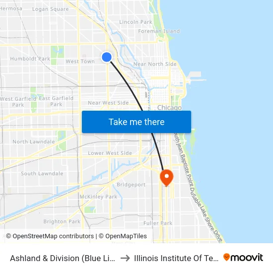 Ashland & Division (Blue Line) (South) to Illinois Institute Of Technology map
