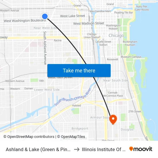 Ashland & Lake (Green & Pink Lines) (South) to Illinois Institute Of Technology map