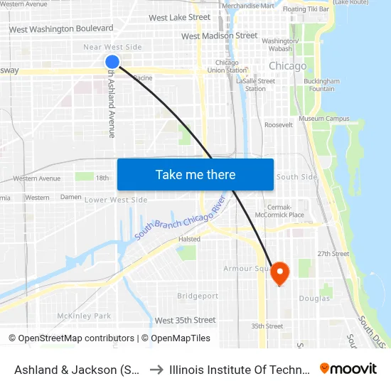 Ashland & Jackson (South) to Illinois Institute Of Technology map