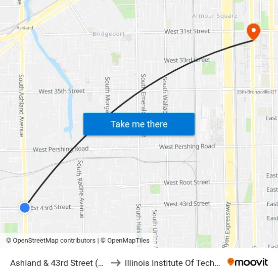 Ashland & 43rd Street (South) to Illinois Institute Of Technology map