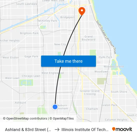 Ashland & 83rd Street (South) to Illinois Institute Of Technology map