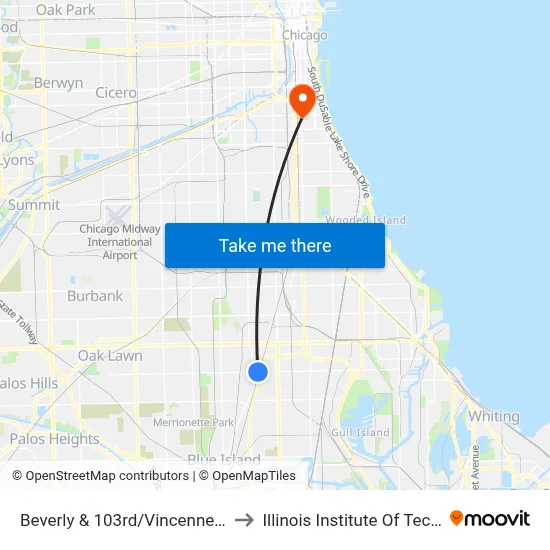 Beverly & 103rd/Vincennes (South) to Illinois Institute Of Technology map