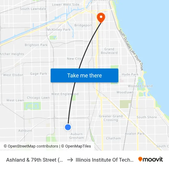 Ashland & 79th Street (North) to Illinois Institute Of Technology map