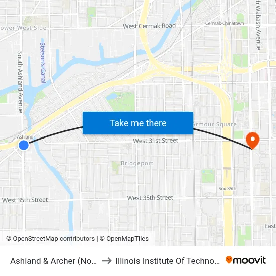 Ashland & Archer (North) to Illinois Institute Of Technology map