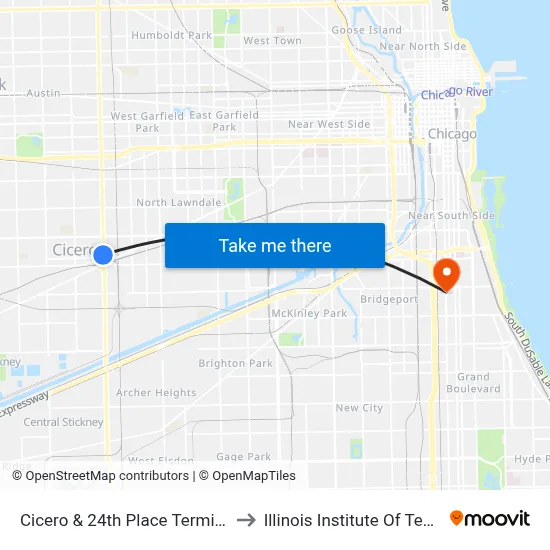 Cicero & 24th Place Terminal (East) to Illinois Institute Of Technology map