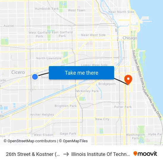 26th Street & Kostner (East) to Illinois Institute Of Technology map