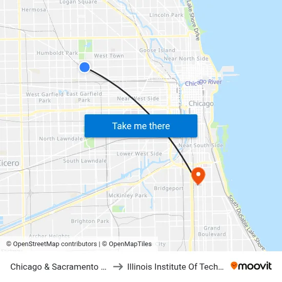 Chicago & Sacramento (West) to Illinois Institute Of Technology map