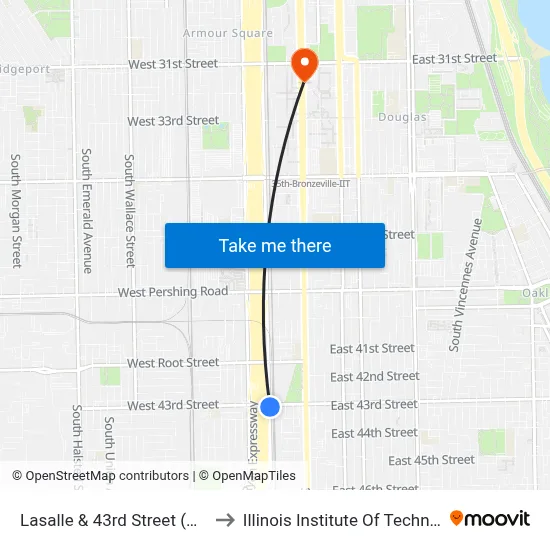 Lasalle & 43rd Street (North) to Illinois Institute Of Technology map