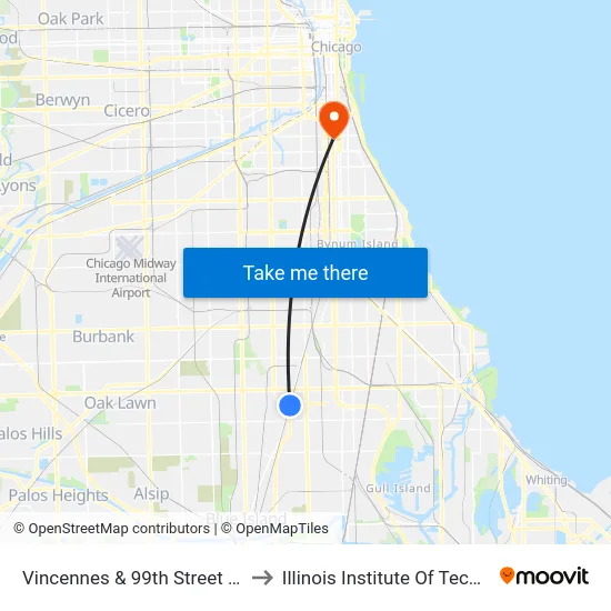 Vincennes & 99th Street (South) to Illinois Institute Of Technology map