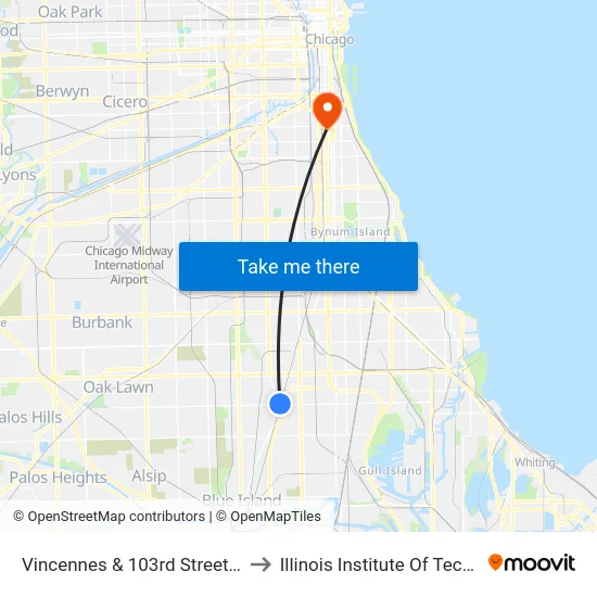 Vincennes & 103rd Street (South) to Illinois Institute Of Technology map