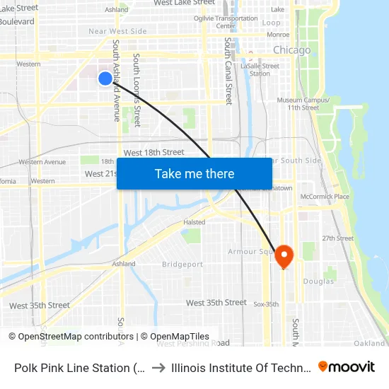 Polk Pink Line Station (East) to Illinois Institute Of Technology map