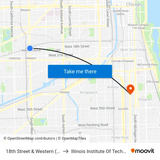 18th Street & Western (West) to Illinois Institute Of Technology map