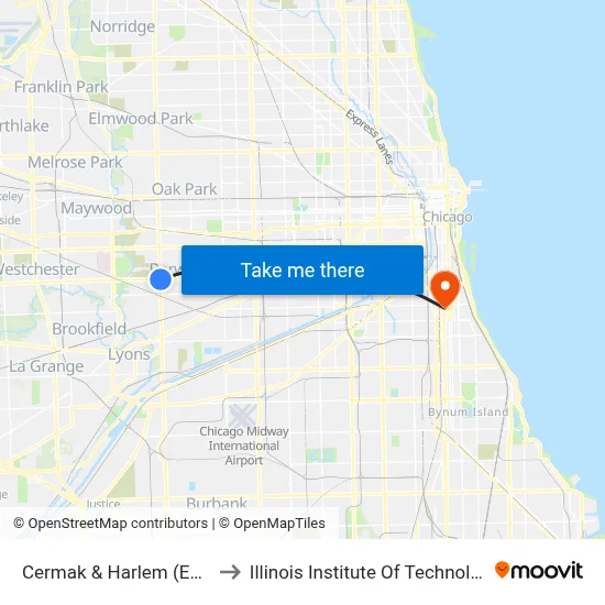 Cermak & Harlem (East) to Illinois Institute Of Technology map