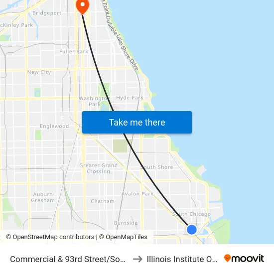 Commercial & 93rd Street/South Chicago (North) to Illinois Institute Of Technology map