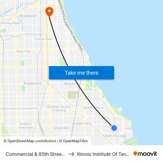 Commercial & 85th Street (South) to Illinois Institute Of Technology map