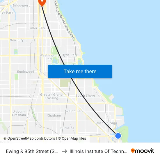 Ewing & 95th Street (South) to Illinois Institute Of Technology map