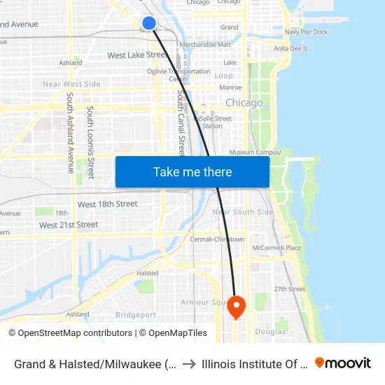 Grand & Halsted/Milwaukee (Blue Line) (East) to Illinois Institute Of Technology map