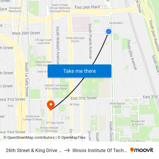 26th Street & King Drive (West) to Illinois Institute Of Technology map