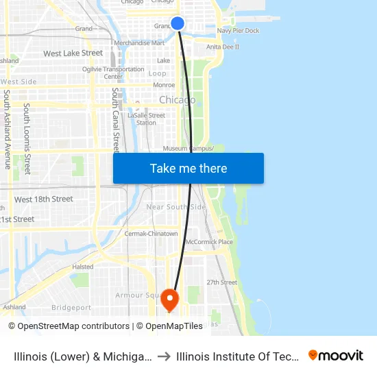 Illinois (Lower) & Michigan (East) to Illinois Institute Of Technology map