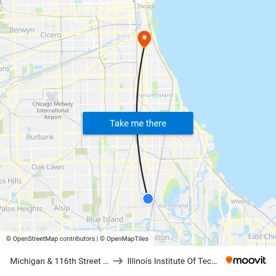 Michigan & 116th Street (North) to Illinois Institute Of Technology map
