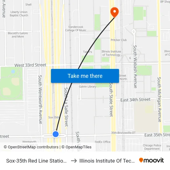 Sox-35th Red Line Station (West) to Illinois Institute Of Technology map