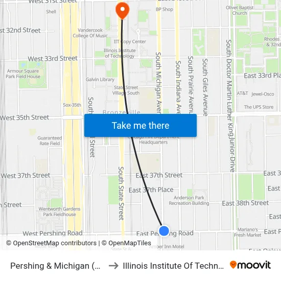 Pershing & Michigan (West) to Illinois Institute Of Technology map