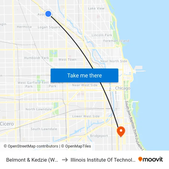 Belmont & Kedzie (West) to Illinois Institute Of Technology map