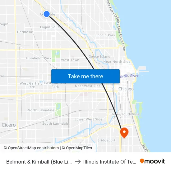 Belmont & Kimball (Blue Line) (West) to Illinois Institute Of Technology map