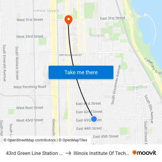 43rd Green Line Station (West) to Illinois Institute Of Technology map