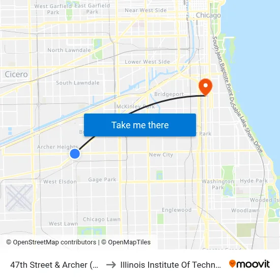 47th Street & Archer (East) to Illinois Institute Of Technology map