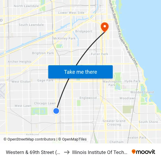 Western & 69th Street (North) to Illinois Institute Of Technology map