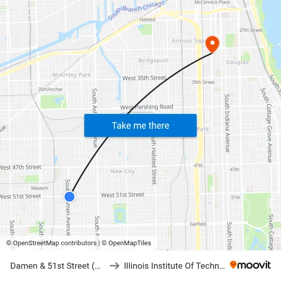 Damen & 51st Street (North) to Illinois Institute Of Technology map