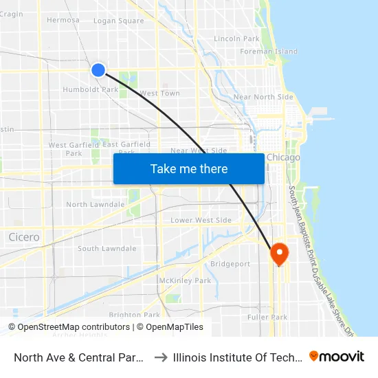 North Ave & Central Park (East) to Illinois Institute Of Technology map