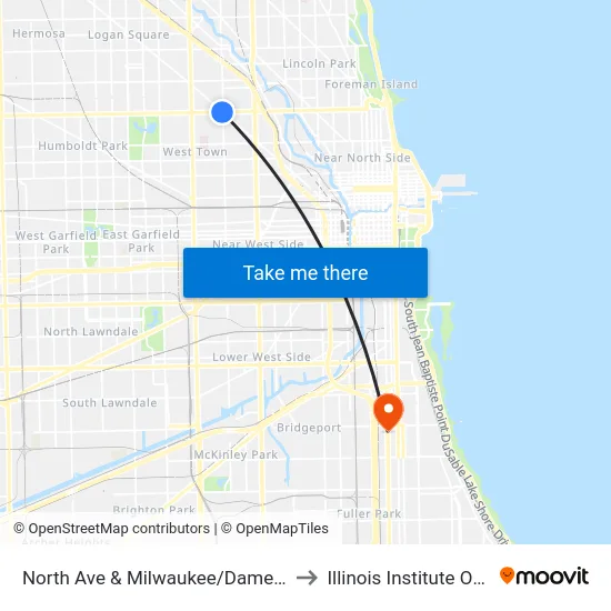 North Ave & Milwaukee/Damen (Blue Line) (East) to Illinois Institute Of Technology map